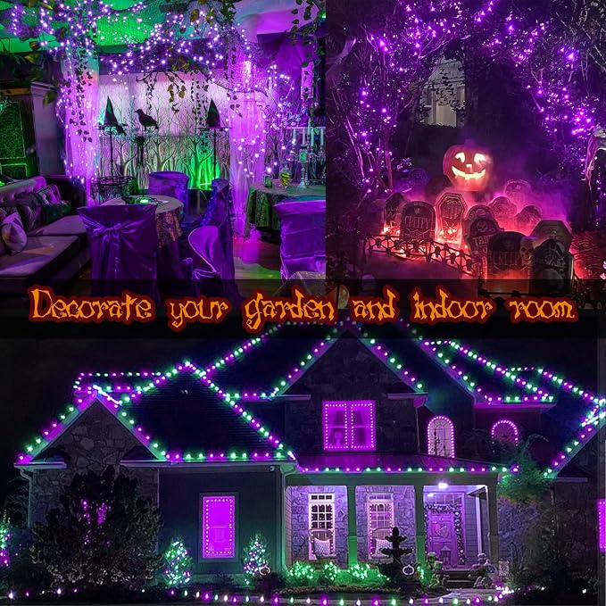 Halloween Purple String Lights Outdoor 33Ft 100LED Battery Operated Fairy Lights with Waterproof Remote Timer for Hanging Garden Party Holiday Decor