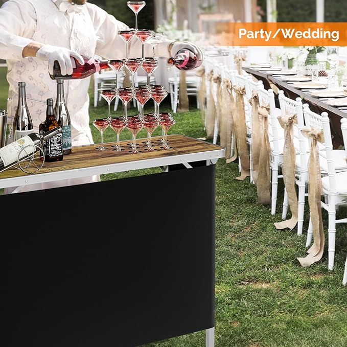 VINGLI 43" Portable Bar Table, 3-Tier Shelves, Carry Bag，Mobile Bar Table for Events, Party, Camping, Picnic, Tradeshow, Outdoor & Indoor with Black Skirt(2, 43") (2) (Natural, 43")