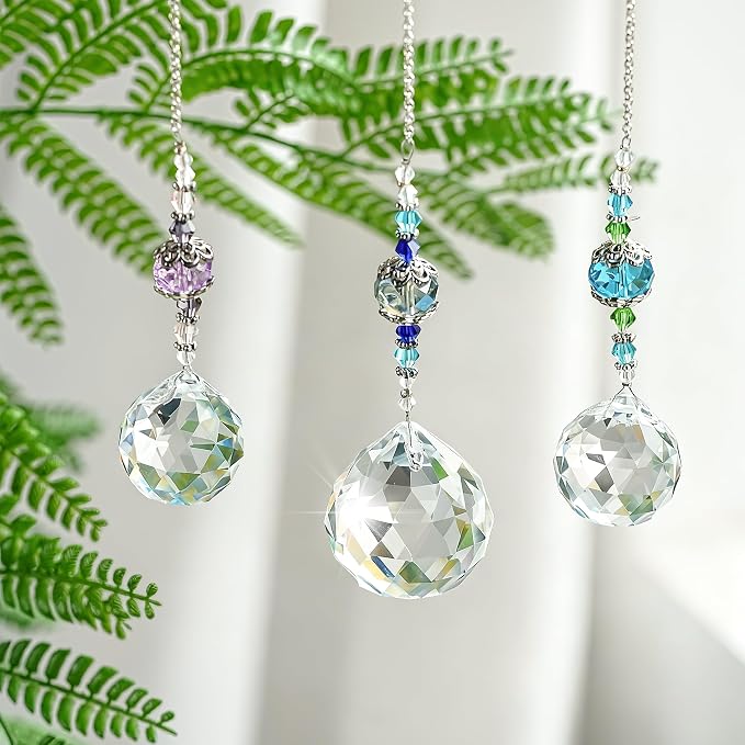 3 Pcs Clear Crystal Ball Prism Suncatcher Rainbow Maker Window Decor | Clear Crystal Ball Prism Suncatcher Rainbow Maker Hanging Pendant Set of 3 for Window Garden Home Office Wedding Party Decor