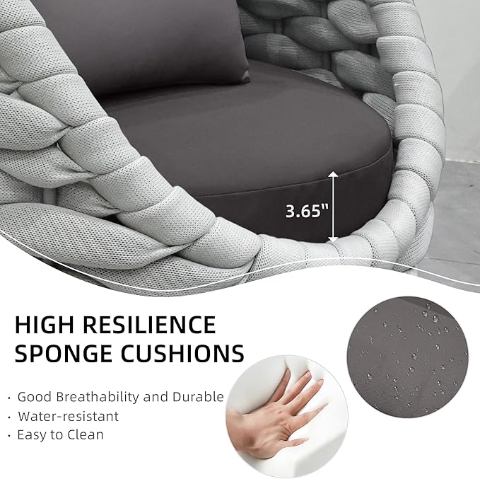 TWT 6-Piece Aluminum Patio Furniture Set, Olefin Rope Modern Outdoor Conversation Set Sectional Sofa with Water Repellent Thick Cushions and Coffee Table for Balcony, Garden, Light Grey
