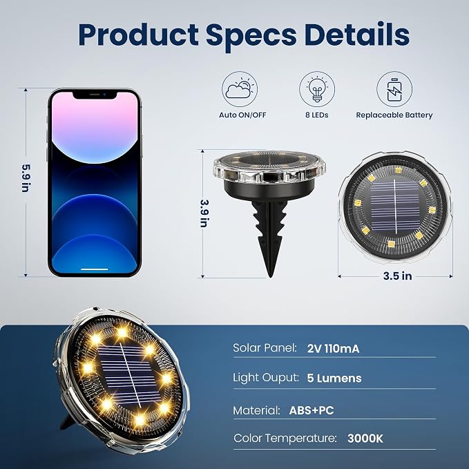 SOLPEX Solar Ground Lights Outdoor, Pathway Lights 20 Pack Warm White | IP65 Waterproof Landscape Lighting for Walkway, Driveway, Pathway, Garden, Backyard Decor- Transparent Lampshade