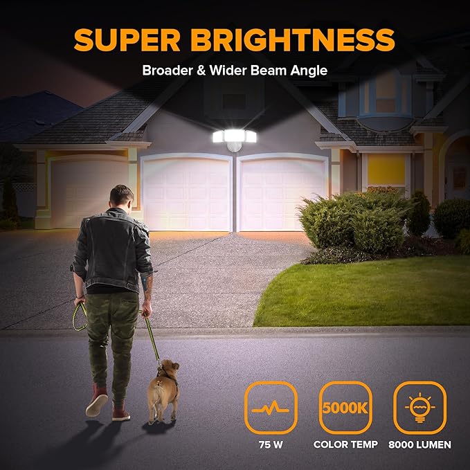 LUTEC 75W 8000 Lumen Floods Light Outdoor, Switch Controlled LED Security Lights with 3 Adjustable Heads, 5000K Daylight, IP65 Waterproof Exterior Flood Light for Garage, Yard, Patio (White) - 2 Pack