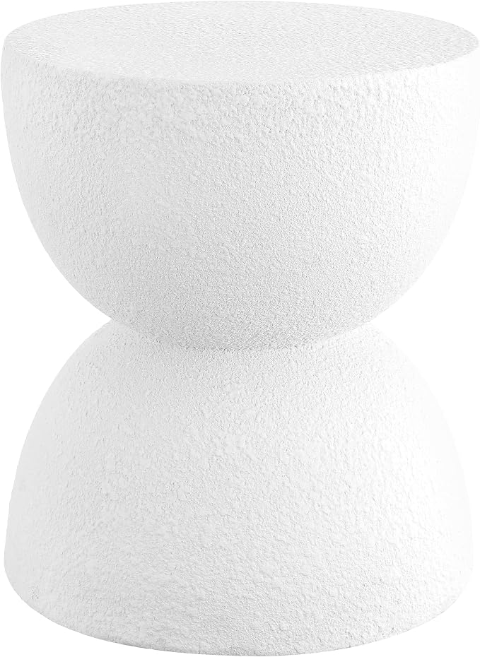JONATHAN Y Greta Hourglass Outdoor Side Table and Stool, 18" Modern Textured All-Weather Accent End Table for Patio, Deck, or Garden, White Frosted TBL1100A