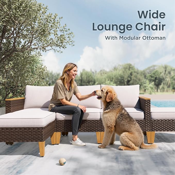 PHI VILLA Oversized Outdoor Wicker Patio Furniture Sofa Set of 2 Pieces Beige Patio Conversation Armless Rattan Sofa Chair Balcony Bistro