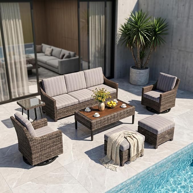 Wicker Patio Conversation Set, Outdoor Patio Furniture Set with Deep Seating, Wide Armrests & Thick Cushions, All-Weather Outdoor Furniture Set for Patio, Porch, Deck & Backyard