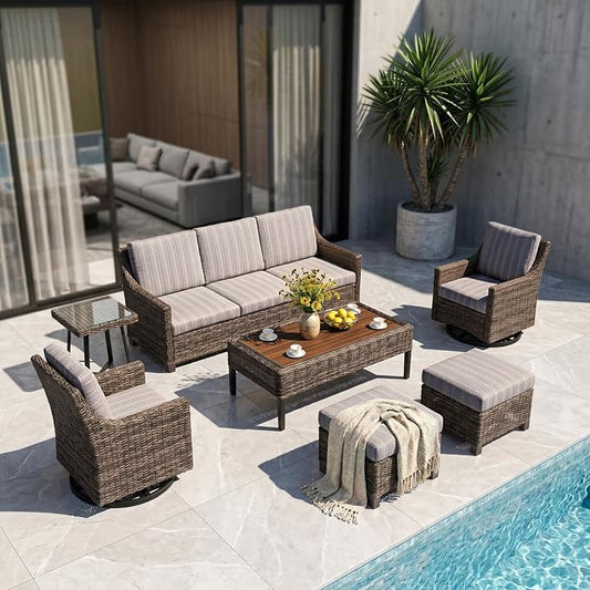 Wicker Patio Conversation Set, Outdoor Patio Furniture Set with Deep Seating, Wide Armrests & Thick Cushions, All-Weather Outdoor Furniture Set for Patio, Porch, Deck & Backyard