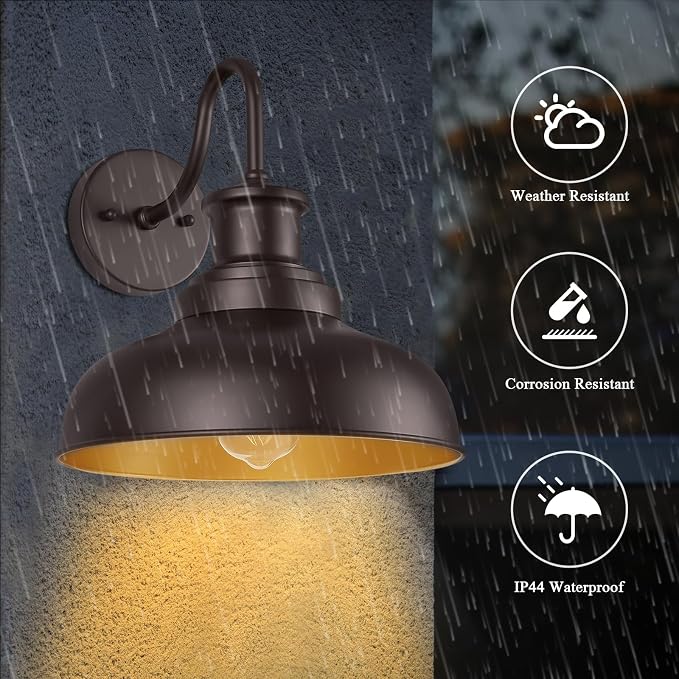 Outdoor Barn Light Outdoor Wall Sconce Farmhouse Exterior Wall Mount Light Vintage Wall Lighting Fixture Industrial Bronze Lantern for Porch, Entryway, Garage, 1 Pack, RZ007 ORB