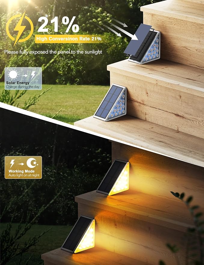 AUDLES LED Solar Step Lights Waterproof Outdoor Stair Lights, Warm White Solar Deck Lights IP67 Solar Decoration Lights for Yard, Patio, Garden, Walkways, Front Door, Pathway, Driveway, Porch 12 Pack