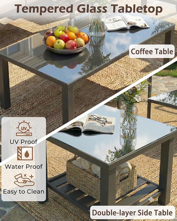 U-MAX Metal Outdoor Patio Furniture Set with Waterproof Cover, 6 Pieces Outdoor Conversation Set with Coffee Table&Side Table, Outdoor Couch Sofa Modern with Dark Grey Cushions for Lawn, Backyard