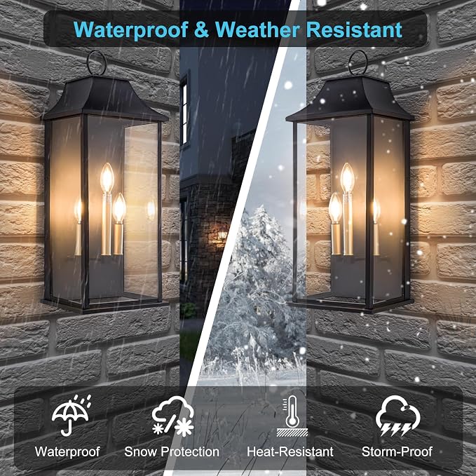 Dusk to Dawn Outdoor Wall Light, Black, 25.3", Aluminium | Large Outdoor Light Fixture, Black Exterior Wall Lantern, Waterproof Outside Wall Sconce for House Porch Patio