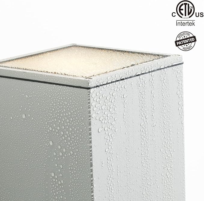 mirrea 18" Modern Outdoor Porch Light in 2 Lights, Matte White, 2 Pack | Patio wall sconce, aluminum rectangular tube, tempered glass, waterproof. Up & down lighting for outdoor wall mount fixture.