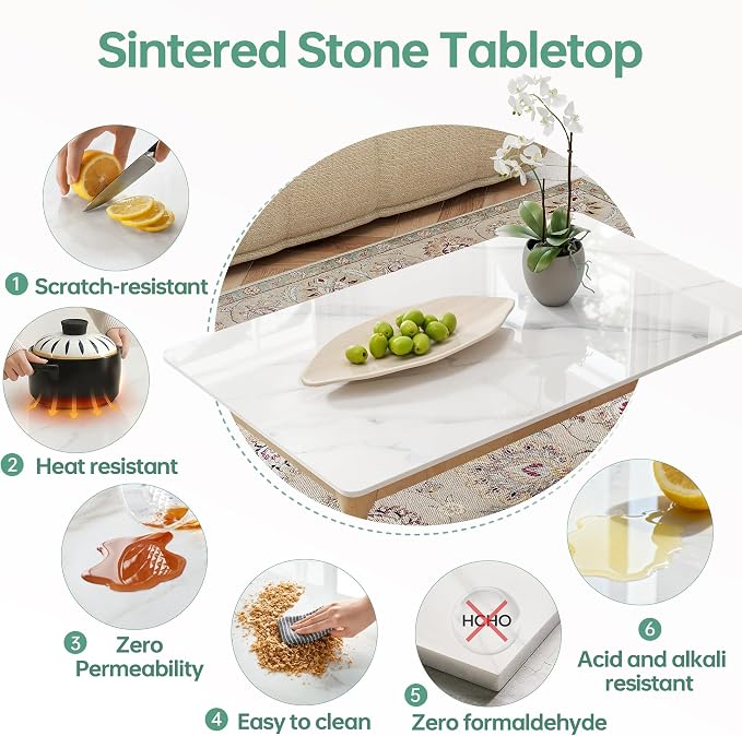 Rectangle Table Top,39.3” x 23.6 ” White Sintered Stone Tabletop, DIY Replacement & Cover Marble Desktop, Scratch & Wear Resistant, Easy to Clean, Suitable for Indoor & Outdoor