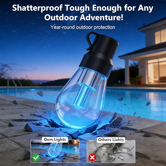 Beizelte Outdoor String Lights, 150FT RGB+IC Outside Light Dimmable Shatterproof LED Bulbs, IP67 Waterproof Chasing Effect Lighting DreamColor Patio Strip Lights for Backyard, Balcony, Outdoor Living