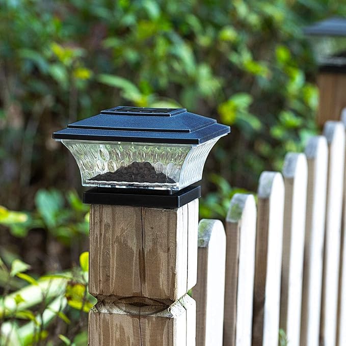 HUYIENO Solar Cap Lights Outdoor LED Lighting Deck Fence Two Light Modes Warm White/Bright White Suitable for 4x4 Wooden Posts Black 6PK