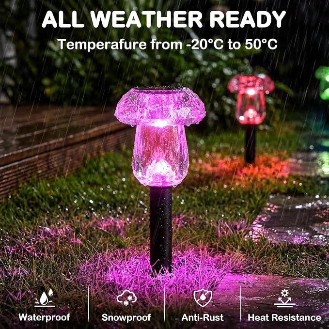 Solar Lights Outdoor 8 Pack Color Changing Mushroom Garden Lights | Waterproof Pathway Yard Walkway Landscape Path Lighting for Outside, Auto On/Off Decorations, Acrylic Diamond-like Lampshade