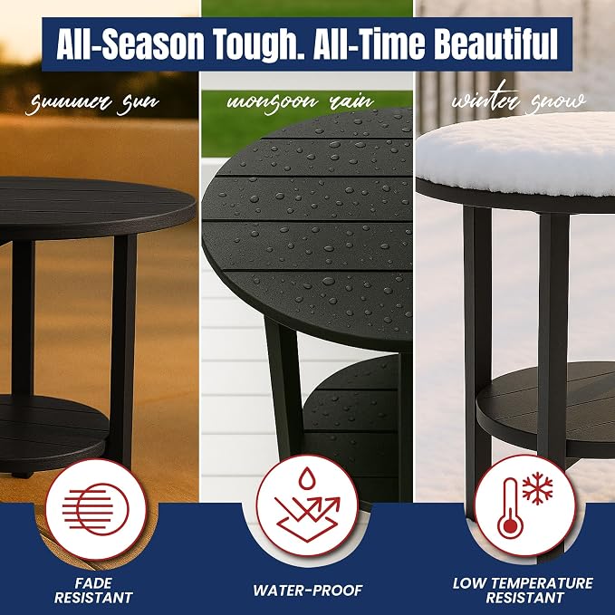Phat Tommy Round Bar Height Patio Table - Outdoor Bar Table - Balcony Height Patio Furniture for Your Deck - Poly Outdoor Furniture, Black