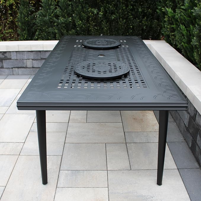 Oakland Living Modern Outdoor Mesh Aluminum Black 84-in Rectangle Large Patio Dining Table with Two Lazy Susans