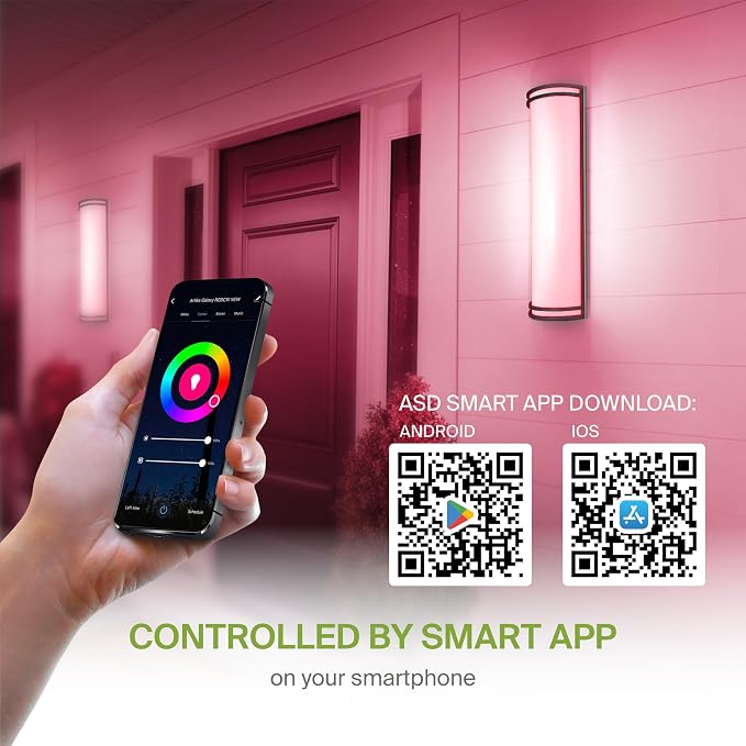ASD 24 Inch Smart RGBW LED Outdoor Sconce Lights - 23W 120-277V 2700-6500K Black Exterior Lighting Fixtures, Remote Control Alexa Exterior Lights for House, Patio Wall Light Fixture ETL