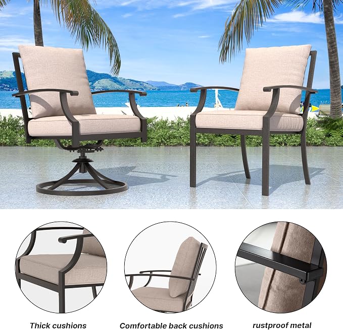 7 Pieces Outdoor Patio Furniture Set with 48" 55000 BTU Round Propane Fire Pit Table,Patio Dining Set Outdoor Conversation Sets 6 Chairs for Deck,Backyard and Garden,Brown