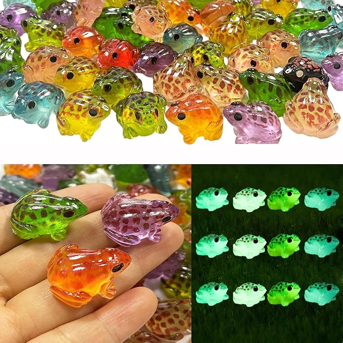 60 Pcs Luminous Resin Frogs Little Frogs Glow in The Dark for Craft,Garden Decor, Home Decorations