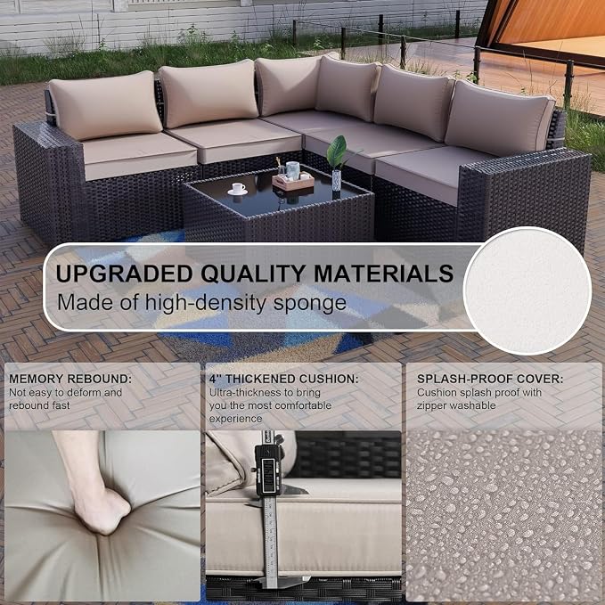 Kullavik 9 Pieces Outdoor Patio Furniture Set,PE Wicker Rattan Sectional Sofa Patio Conversation Sets with Tempered Glass Table,Swivel Rocking Chairs Set,Sand