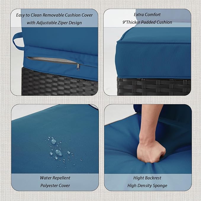 AECOJOY 7 Piece Outdoor Patio Furniture Set, Outdoor Sectional Conversation Furniture Chair with Coffee Table, Patio Sectional for Backyard, Garden(Peacock Blue Cushion and Black Ratta, with Cover)