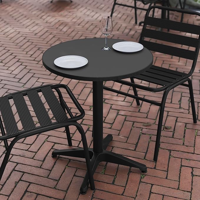 Flash Furniture Mellie 23.5'' Round Metal Indoor-Outdoor Table with Base, Black