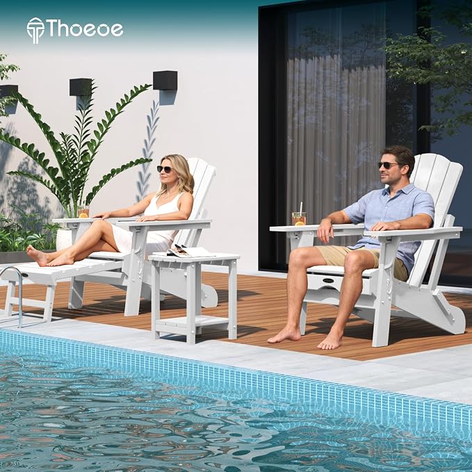 THOEOE Adirondack Outdoor Side Table, 2-Tier Sturdy Patio End Table Weather Resistant, Morden Side Table for Patio, Pool, Porch, White