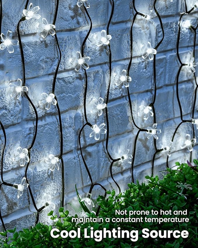 Brightown 60 LED Solar Flower String Lights Outdoor Waterproof Fairy Lights for Garden Yard Fence Patio Christmas Tree Wedding Party Decor, Pure White