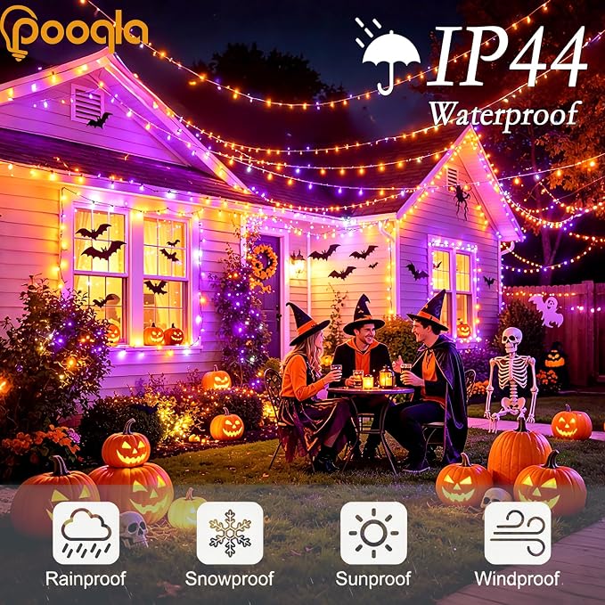 200 LED Orange Purple Halloween Lights Outdoor String Lights, 66 ft | Green Wire Waterproof Twinkle Fairy Lights with Timer, 8 Modes Connectable String Lights Indoor Halloween Decorations