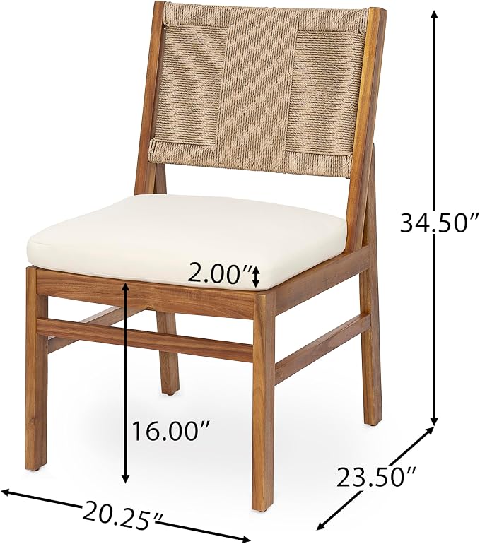 Christopher Knight Home Alan Acacia Wood Patio Dining Set with Bench, Solid Wood Outdoor Dining Table Set for 6, Outdoor Dining Set with Water-Resistant Cushion, Teak+Cream+Brown