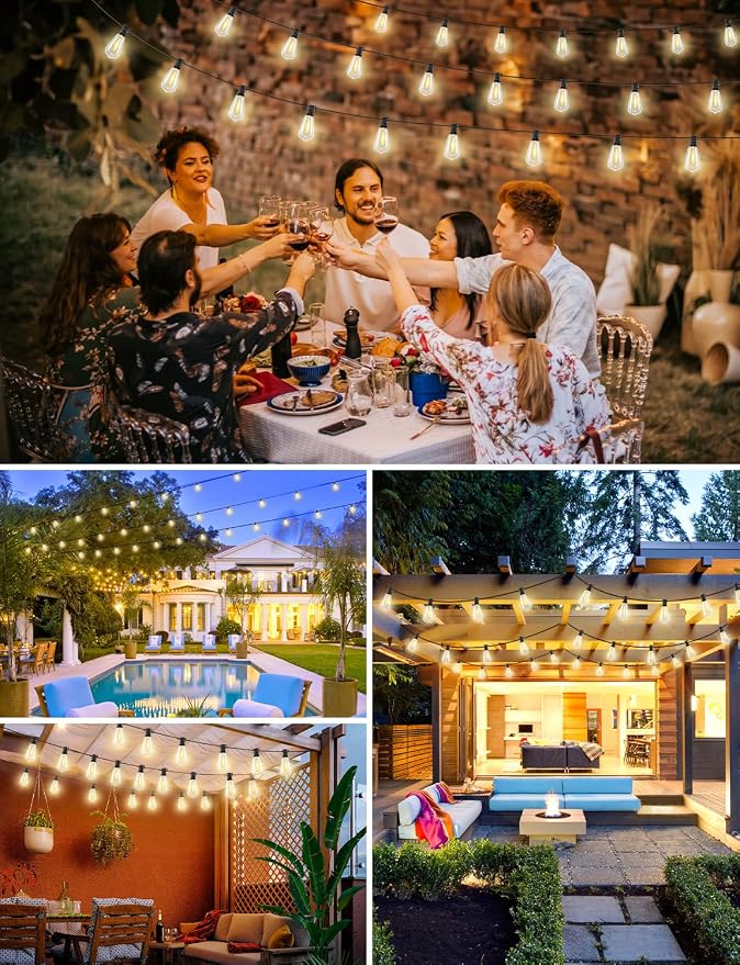 LED Outdoor String Lights with Remote, 100FT Commercial Grade Waterproof Outdoor Patio Lights, 30+2 ST38 Dimmable Edison Bulbs, 2700K Warm White Rope Light for Outside, Low Voltage 24V
