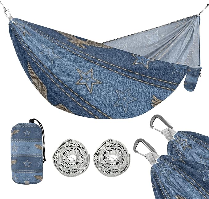 Denim Textile Striped Wallpaper Hammocks Foldable Indoor Hammock for Patio Backyard Lounge Base