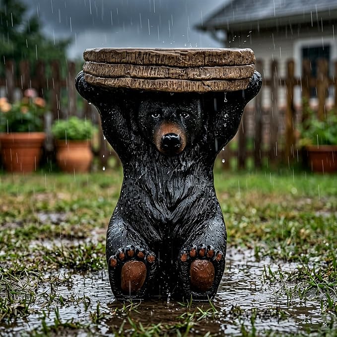 20.8" H Rustic Black Bear Side Table - Outdoor Side Table & Outdoor Decoration,Fibre Reinforced Concrete and Weatherproof, Bear Statue for Garden, Porch, Patio, Balcony or Living Room Decor
