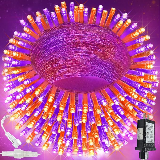 200 LED Connectable String Lights, 66FT Christmas Lights Outdoor Indoor | Orange & Purple, 13 Modes, Timer, Clear Wire Waterproof Twinkle Fairy Lights Plug in for Halloween Bedroom Patio Tree Decor