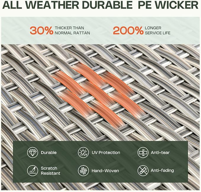 11 Piece Patio Furniture Set Outdoor Sectional with 54" Fire Pit Table, Swivel Rocking Chairs and L-Shaped Rattan Couch, Modular Conversation Set with Solar Coffee Table for Deck, Denim Blue
