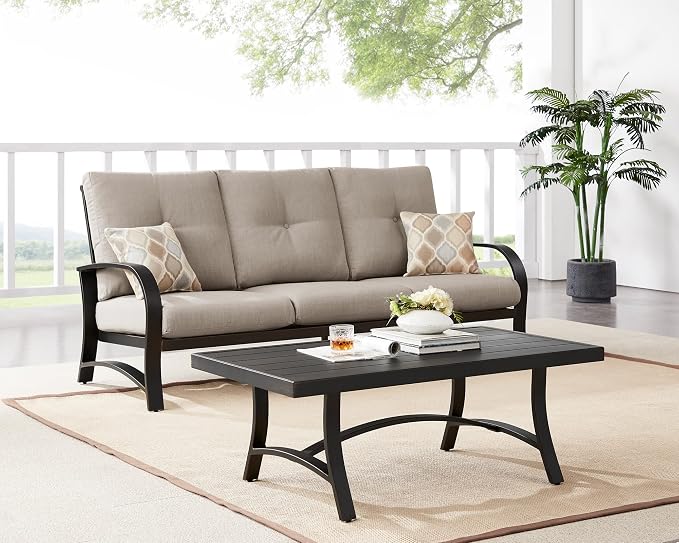 Ulax furniture Outdoor Coffee Table, Rectangle Aluminum Slat Table, Brown