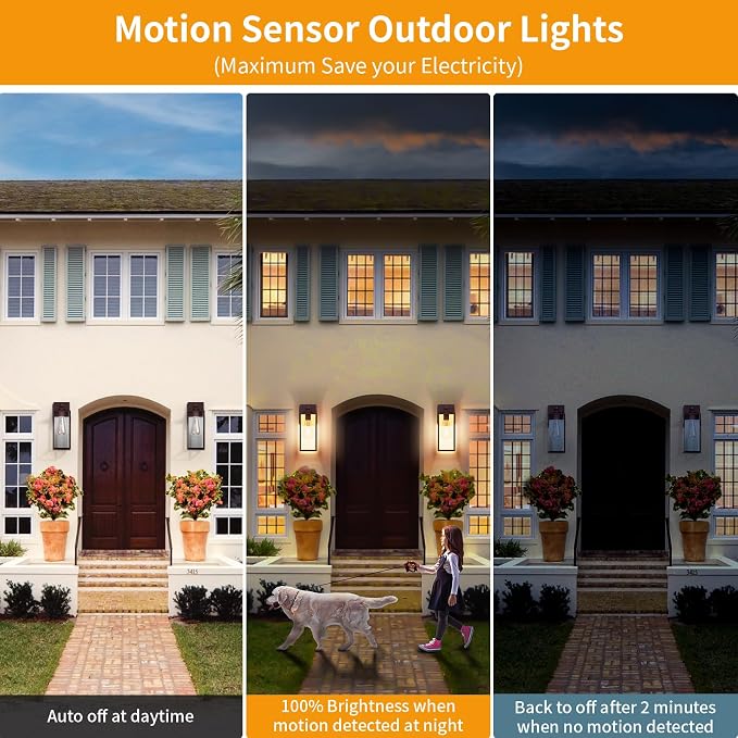 15'' Oil Rubbed Bronze Motion Sensor Outdoor Front Porch Light Fixtures Wall Mount, 2 Pack Waterproof Exterior Wall Sconce, Large Lantern Lamp,Outside Coach Light for House,Garage,Yard