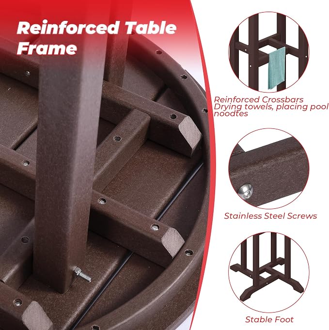 Costaelm Outdoor Bar Table, 42" Counter Height Round Patio Cocktail Bar Table, Patio Bar Table 3-Pieces Set Bistro Dining Table Pub Table for Deck, Backyard, Garden, Dark Brown