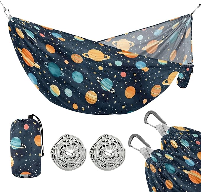 Camping Hammock Outdoor Hammocks for Outside Space Planet Cute Navy Beach Trees Portable Lightweight with Pockets Tree Straps Indoor
