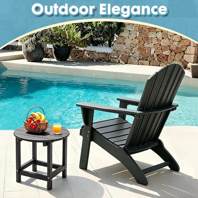 Outdoor Side Table, Adirondack Round 17" Patio Table, Easy Maintenance & Weather Resistant, HDPE End Table for Backyard, Pool, Patio, Porch, Mix-Brown