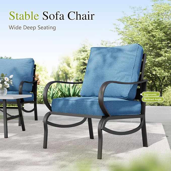 Sophia & William Patio Furniture Sets for 7 Outdoor Conversation Set 7 Pcs with 2 x Swivel Sofa Chairs, 2 x Armrest Chairs, 1 x 3-Seat Sofa, 2 x Ottomans for Coffee Garden Backyard Poolside Navy