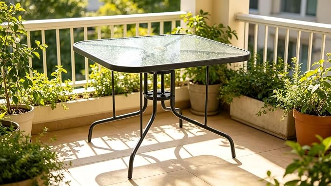 Square Patio Dining Table, 4-Person, Dark Grey