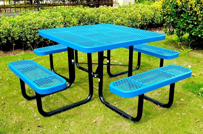 Heavy Duty 46" Steel Square Picnic Table,Expanded, Metal Outdoor Table (Blue)