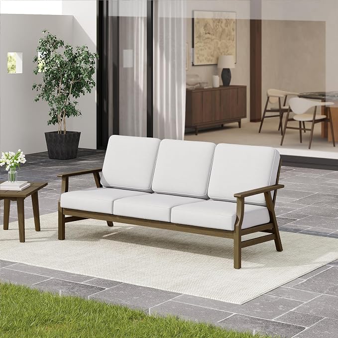 4 Pieces Patio Furniture Sets, Teak Wood Outdoor Sectional Furniture with Coffee Table, 5 Seats Patio Sofa Couch Conversation Set for Backyard Deck - Beige