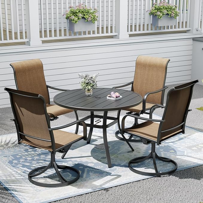 Outdoor Dining Table with 4PCS Swivel Chairs,41" Round Patio Table with Adjustable Umbrella Hole,Stable Patio Dining Set for Home or Outside