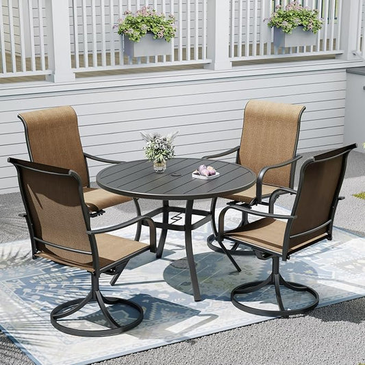 Outdoor Dining Table with 4PCS Swivel Chairs,41" Round Patio Table with Adjustable Umbrella Hole,Stable Patio Dining Set for Home or Outside