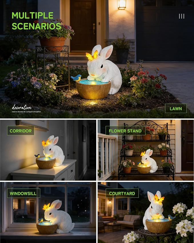 Solar Bunny Garden Outdoor Statues Decor - Birthday Gifts for Mom | Rabbit with Butterfly and LED Lights Garden Decor for Home House, Yard Art Lawn, Ornaments, Porch Patio, Balcony