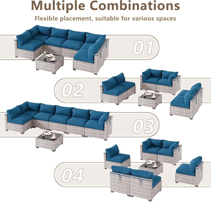 LOUVIXA 7 Piece Outdoor Patio Furniture Set, Outdoor Sectional Sofa, Wicker Rattan Patio Furniture, Patio Conversation Set with Coffee Table & Cushions