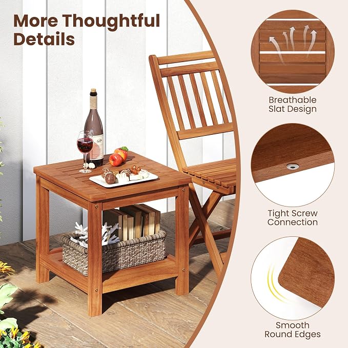 Tangkula Outdoor Side Table, 2-Tier Solid Wood Patio Table with Slatted Tabletop & Storage Shelf, Indoor Outdoor Square Small End Table for Patio, Garden, Yard, Porch, Living Room (2)